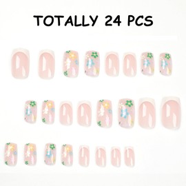 24 Pcs French False Nails, Square Tip Nude Pink and White Border Designs with Round diamond, Removable Glue-on Nails Stick on Nails, Acrylic French Fake Nails for Women and Girls Nail Art Accessories
