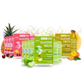 Glucose Sos- Pastillas de glucosa derretidas elaboradas con dextrosa en polvo | Puré de frutas natural de acción rápida, tabletas de glucosa, suplemento deportivo | Tabletas de glucosa | 15 porciones