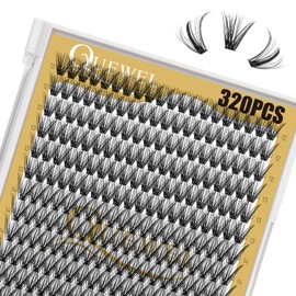 QUEWEL Lash Clusters 320Pcs Cluster Lashes 40D D Curl Lash Clusters Mix12-18mm Individual Eyelashes Clusters Wispy DIY Eyelash Extension Thin Band Soft to Use at Home (40D D Mix12-18)