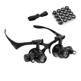 Sarini Watchmakers Magnifying Glasses Headband with 2 Lights Jewelry and Watch Repair Magnifier 16 Detachable Lenses (2.5X-25X Magnification) Double Eye Magnifier