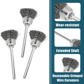 Hordion 15 cepillos de alambre en forma de taza de 5/8 pulgadas de diámetro, cepillo para polvo de pulido para eliminación de óxido de vástago de 1/8 pulgadas para herramientas giratorias, accesorios