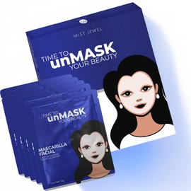 MIST JEWEL Mascarilla Facial con Colágeno, ácido hialurónico y aminoácidos de alto efecto hidratante y Rejuvenecedora | Premium Bio-Collagen mask Paquete de 5 Piezas