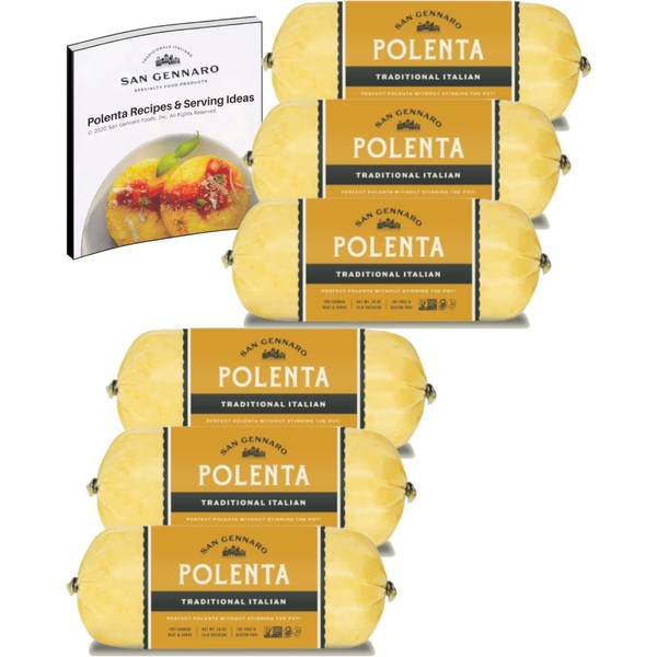 San Gennaro, Polenta Traditional Italian, Gluten-Free, Fat-Free, Cholesterol-Free, GMO-Free, Vegan, Kosher, Pre-Cooked, Polenta Tube, 18 oz (Pack of 6), Plus San Gennaro Polenta Recipes Booklet Bundle