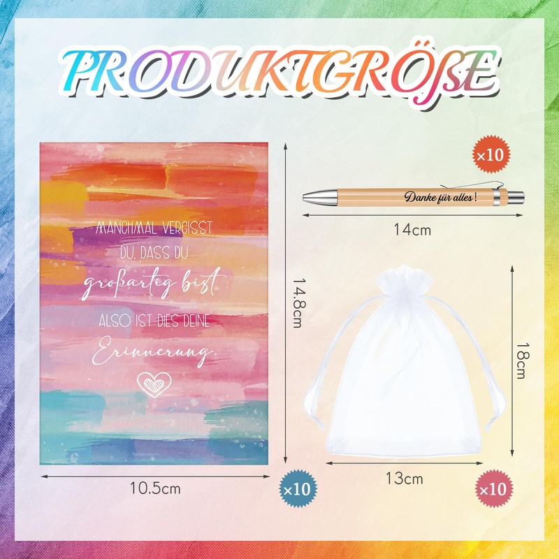 Tenare Danke Geschenke Set 10 Inspirational Cards "DASS DU Großartig