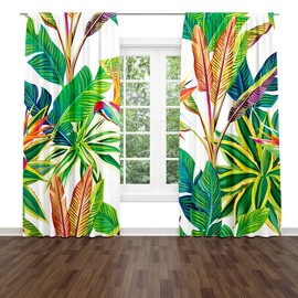 Tropical Plant Window Drapes Curtain Sunny Cheerful Day The Jungle Birds Paradise and Leaves Rod Pocket Drapes Curtain for Living Room Home Decor 26x84 Inches 2 Panels