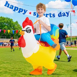 KOOY Chicken Costume Kids, Inflatable Costume for Kids/Boy/Girls, Blow up Rooster, Ride On Rainbow Chicken Costume for Child Halloween Costumes (7-9Y)