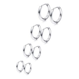 CASSIECA 4 Pairs 316L Surgical Stainless Steel Huggie Hoop Earrings 8mm/10mm/11mm/12mm/14mm Hypoallergenic Earrings Hoop Cartilage Helix Lobes Hinged Sleeper Earrings for Men Women
