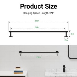 Matte Black Towel Bar, 24 Inch Towel Rack for Bathroom Wall-Mounted, SUS304 Stainless Steel, Total Length 26 Inch
