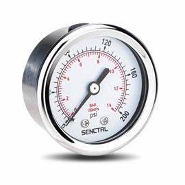 SENCTRL 0-200 psi Pressure Gauge, 2" Dial Size, 1/8 NPT Back Mount, Waterproof, Stainless Steel Case, for Pneumatic Regulator Air Compressor Portable Tank Water Tire Test
