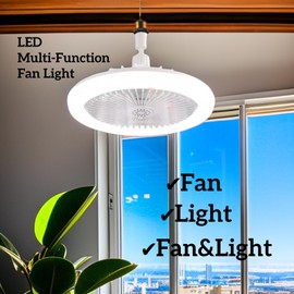 Wotofulin 10" Socket Fan with Light - Dimmable Remote, 3 Speeds - Bedroom/Kitchen (White)