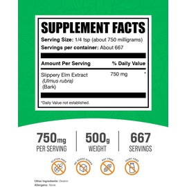 BulkSupplements.com Slippery Elm Bark Extract Powder - Slippery Elm Powder, Sourced from Ulmus Rubra Bark - Gluten Free, 750mg per Serving, 500g (1.1 lbs) (Pack of 1)