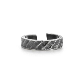 Chereda Hypoallergenic S925 Silver Diagonal Stripes Hammer Design Ring Jewelry for Men Adjustable Opening Personality Retro Black Ring Boy Party Gift