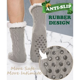 EBMORE Mens Slipper Fuzzy Socks Winter Cozy Fluffy Cabin Warm Fleece Soft Comfy Thick Non Slip Christmas Home Stocking Stuffer (Light Grey)