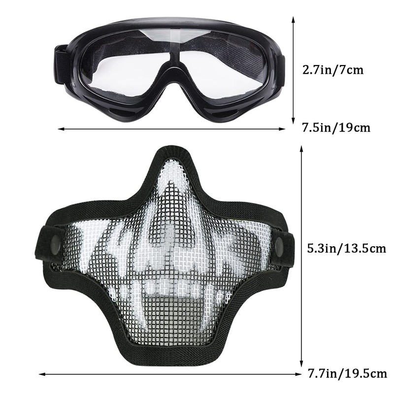 AOUTACC Airsoft Mask and Goggles Set, Half Face Full Steel