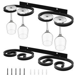 SAMGUYUE 2 Pcs Wall Mounted Wine Glass Rack Stemware, Metal Black Wine Cup Glasses Hanger Holder, Stemware Storage Organizer for Bar Kitchen Dining Room (15.12 Inch)