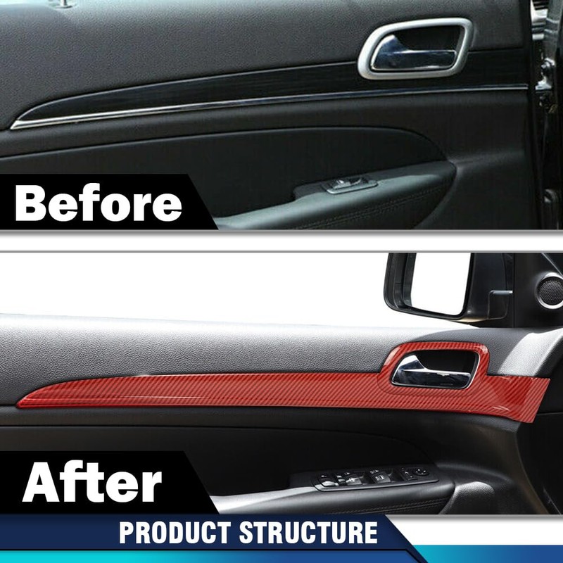 PIT66 Inner Door Handle Trim Cover Strip Red Gloss Carbon