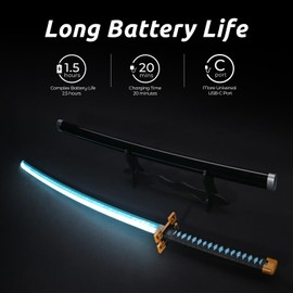 Zisu LED Glowing Anime Cosplay Sword Muichiro Sword - 40 Inch Rechargeable Light Up Sword with Stand & Belt