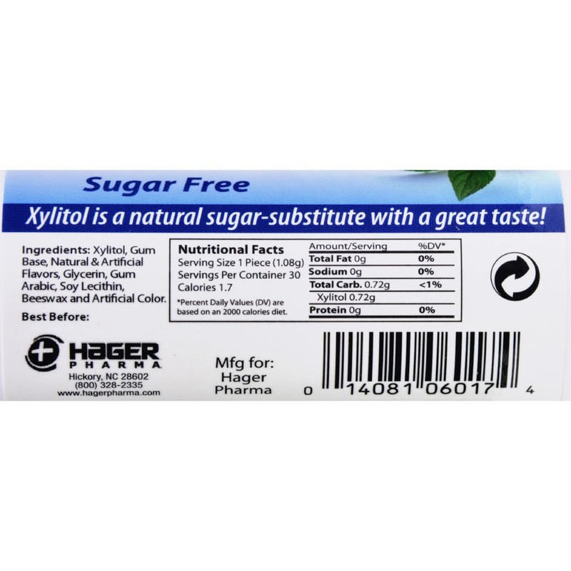 Hager Pharma Xylitol Chewing Gum, Peppermint, 30 Count