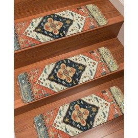 OJIA Extra Non-Slip Carpet Stair Treads for Wooden Steps, 30"X8" Indoor Stair Runner Slip Resistant Stair Rugs Rubber Safety Mats for Dogs, Kids & Elders, Stairway Grip Step Treads, PERSIAN-1