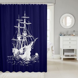 Feelyou Nautical Blue White Shower Curtain 72"x72" Nautical Themed Bathroom Shower Curtain Set Anchor Decor Bath Curtain Waterproof Nautical Bathroom Accessories Room Decor Sailboat Printed Polyester