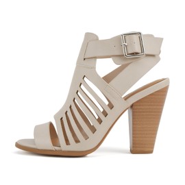 Delicious Yummy Gladiator Cutout Stacked Heel Sandal Shoes with Adjustable Ankle Buckle (Dark Nude Pu, us_footwear_size_system, adult, women, numeric, medium, 8)
