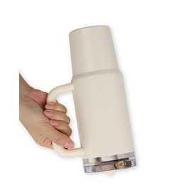 【漏れゼロ宣言】 ストロー付き 漏れない タンブラー 大容量 蓋付き 真空断熱 保冷 保温 完全密閉 オフィス 車内 ジム用 [PANT] (クリームホワイト, 1200ml)