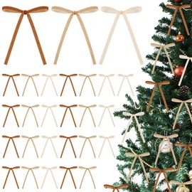 ZJoey 36 Pcs Velvet Christmas Bow Vintage Rustic Xmas Tree Velvet Ribbon for Stairs Wreath Fireplace Garland Home Decor Winter Party Indoor Outdoor(Ivory,Khaki,Brown,5x7inch)