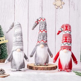 VIVAYO Gnome Christmas Ornaments, Handmade Swedish Tomte Gnomes Plush Scandinavian Santa Elf Table Ornaments Christmas Decoration Home Decor (Wool Snowflake, Set of 3)
