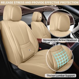 truckerset Car Seat Covers, Leather Seat Covers for Cars Full Set, Waterproof and Breathable Suitable for Most SUV/Truck/Sedan/Automotive 5 Pack(Beige)