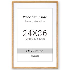 24x36 Oak Picture Frame with 20x30 White Mat, Tempered Glass, Natural Oak Wood Frame, Vertical and Horizontal Display for Wall and Table, Display Photos Arts Posters Certificates, Set of 1