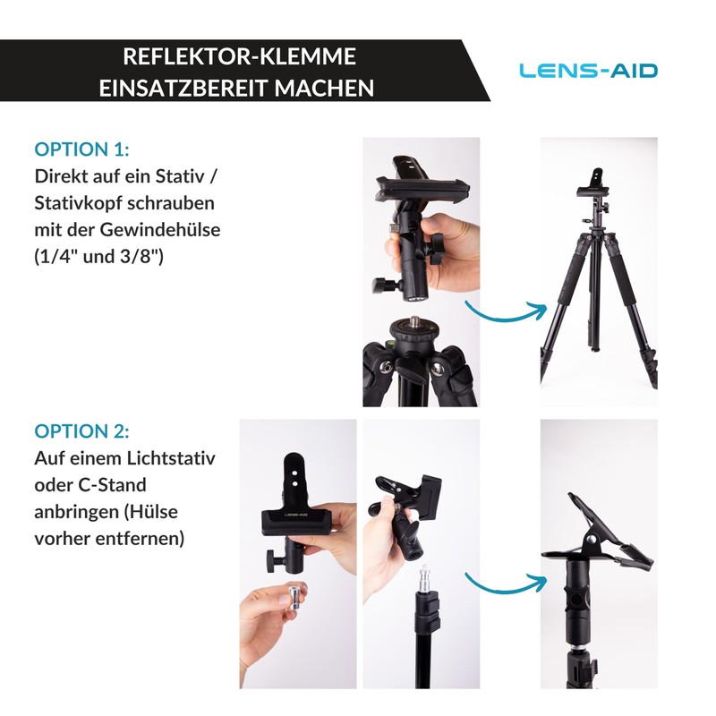 Lens-Aid Reflector Clamp for Photo Studio: Tripod Holder Made of