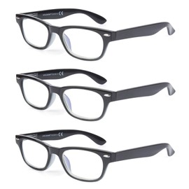 EYE ZOOM 3 Pack Blue Light Blocking Horn Rimmed Reading Glasses for Man and Women, Black, +1.25