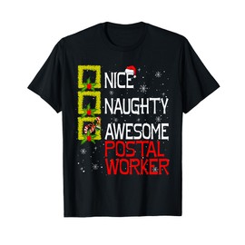 Nice Naughty Awesome Postal Worker Christmas Santa Lover T-Shirt
