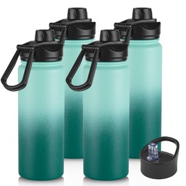 16 oz Insulated Water Bottle with Straw Lids, Stainless Steel Kids Water Bottles for School, Double Wall Vacuum Metal Water Bottle with Straw & Wide Mouth Lid, Gradient Green 4 Pack