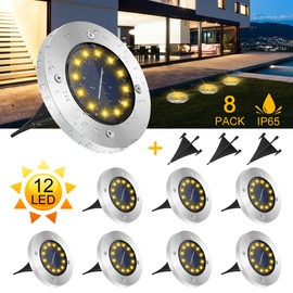 GREPRO GREPRO Solar Bodenleuchten 8 Stck, 12 LEDS Solarlampen fr Au?en, IP65 Wasserdicht Warmwei? Led Gartenleuchten Solar fr Rasen/Auffahrt/Gehweg/Patio/Garden Solarleuchte
