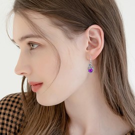 LONAGO Crow Earrings for Women 925 Sterling Silver Raven with Heart Cut Birthstone Drop Dangle Earrings for Mother's Day (February)