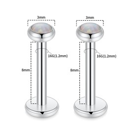 GAGABODY Labret Studs 16g G23 Titanium Labret 16G Tragus Earring 16g Helix Stud Silver Internally Threaded Labret Opal Cartilage Monroe Titanium Lip Piercing Lip Studs Tragus Piercing 10mm