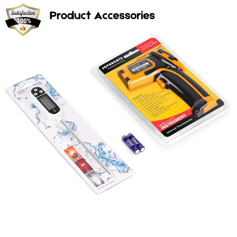 Infrared Thermometer Non-Contact Digital Laser Temperature Gun -58℉～1112℉(-50℃～600℃) Adjustable Emissivity