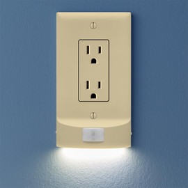 Single - SnapPower MotionLight [for Décor Outlets] - Motion Detecting LED Night Lights Built-in to Wall Plate - Bright/Dim/Off Options - Auto On/Off Sensor - (Décor, Ivory)