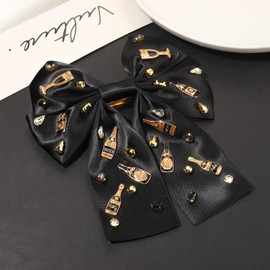 Happy New Year Hair Bows for Women, New Year’s Eve Hair Clips, Glitter Star Clock Champagne Hair Bows, Jeweled Rhinestone Black Bow Hair Ribbons New Year Holiday Accessories Gifts (Pattern K)