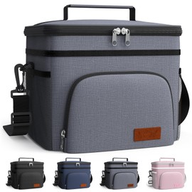 HOTOR Insulated Lunch Box for Men & Women - Leak-Proof Cooler Lunch Bag with 4 Pockets, Adjustable Strap, Ideal for Work, Picnic, Travel - Medium, Light Grey, 10.2"×6.9"×8.5"