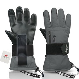 devembr Ski Gloves with Wrist Guards, Warm Snowboard Gloves for Men and Women, Grey, S