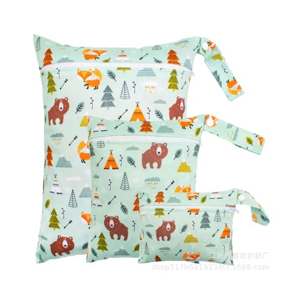 Lunaanda 3 Stück Wetbag Kindergarten, Windeltaschen wasserdichte Nasstasche 3 Größen