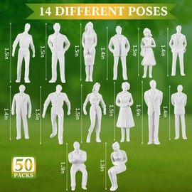 Namalu 50 Miniature Figures for Model Making, Standing and Sitting Mini Figures, Diorama, Unpainted White Human Figures, Architectural Model, Small Models of People for Miniature Scenes (Scale 1:50)