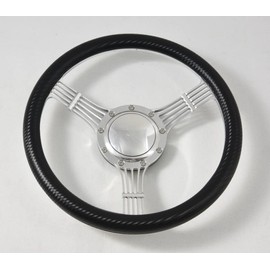 14" Polished Billet Steering Wheel With Carbon Vinyl Half Wrap and Horn Button