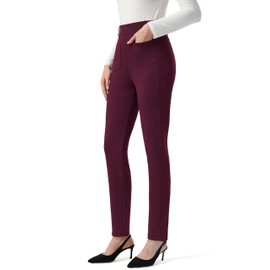 AFITNE Women's Yoga Dress Pants High Waisted Pull On Straight Leg Pants Stretchy Casual Office Business Work Slacks with Pockets 28" Burgundy M