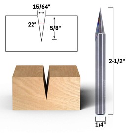 YONICO Router Carving Bits CNC Engraving Solid Carbide V Groove 22 Degree Zero Point 1/4-Inch Shank 14106q