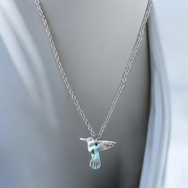 Mirlo Blanco Collar de colibrí para mujer hecho a mano con cadena de acero inoxidable artesanal (Plata)