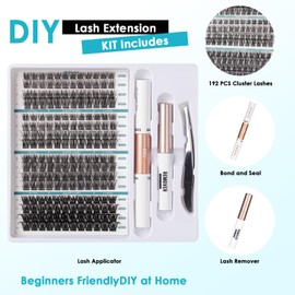 SISILILY Lash Extension Kit-Individual Eyelashes with Bond and Seal-192 DIY False Eyelashes Volume Cluster Lashes with Eyelash Glue and Lash Tweezers C D Curl 10/12/14/15/16mm（DM23/DM25/DM27/DM28-mix)