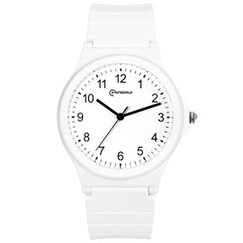 OIDEA Simple Waterproof Unisex Watch: Student Time Analog Wrist Watch Soft Silicone Band Easy Read Arabic Numeral Scale Wristwatch - White